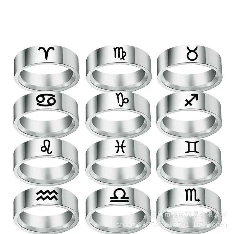 12 Zodiac Ring Aries Taurus Gemini Cancer Virgo Libra Scorpius Sagittarius Capricornus Wedding Stainless Steel Rings Jewelry