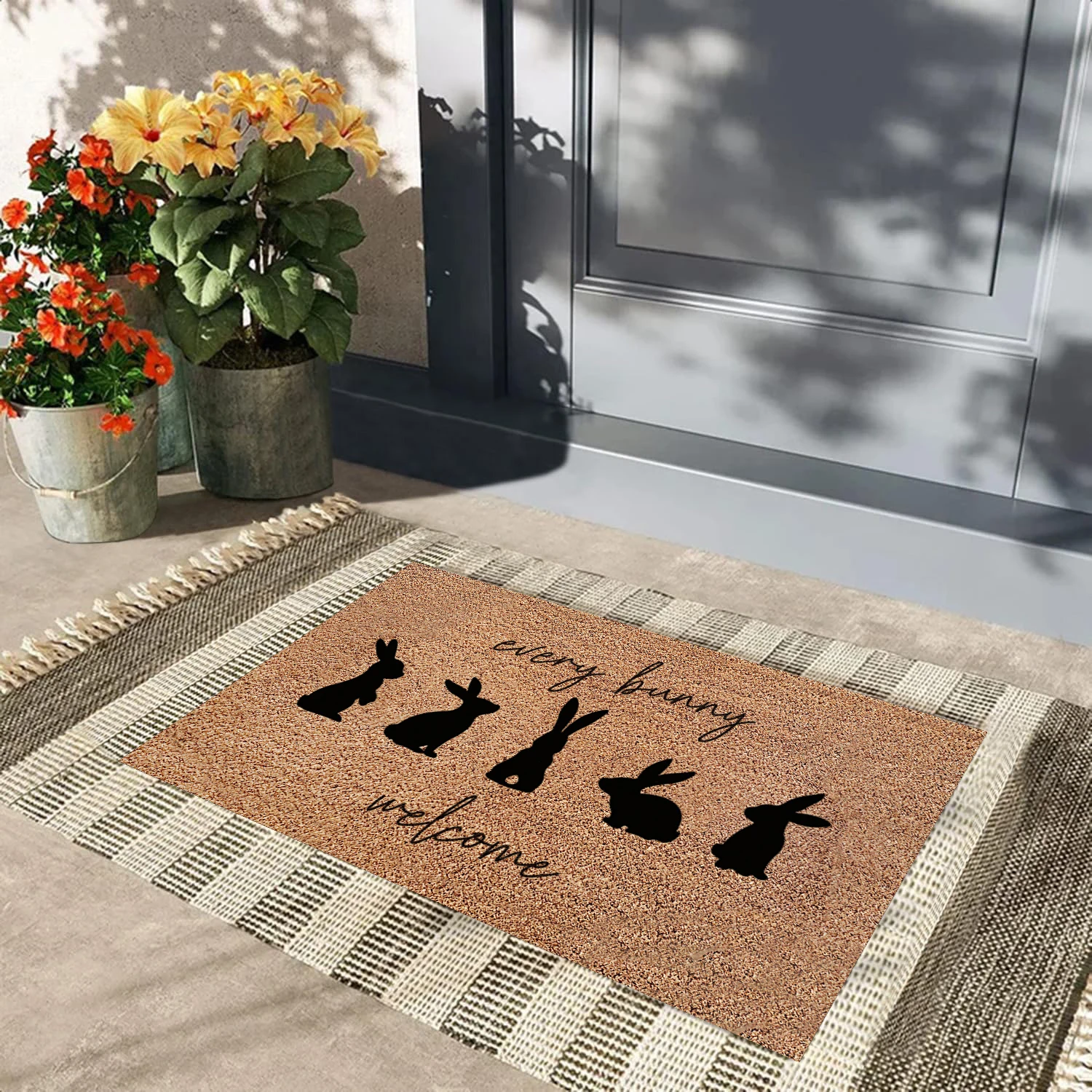 

Cheerful Easter Every Bunny Welcome Door Mats. Welcome Spring Bunny-themed Entrance Floor Mat. Easter Doormat. Spring Decor