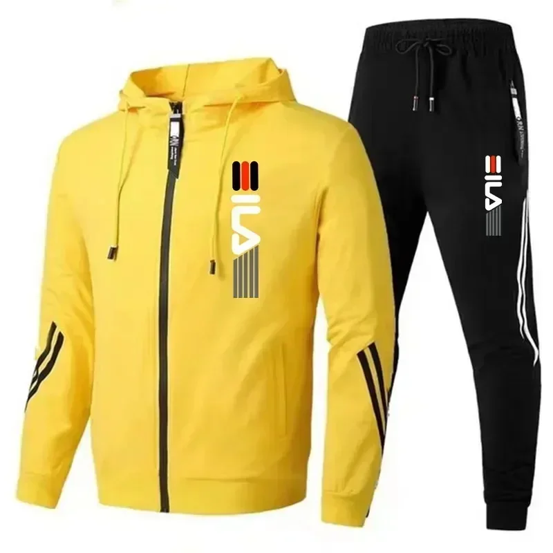 

New 2025 Spring casual men's tracksuit, stylish outdoor jogging zipper printed men's hooded jacket + pants two-piece set