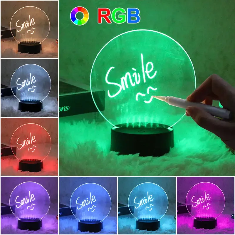 أباجورة مع لوحة رسائل غرفة نوم الطفل ضوء النوم 16 لون تغيير اللمس ضوء الليل RGB عن بعد عكس الضوء USB قابلة للشحن