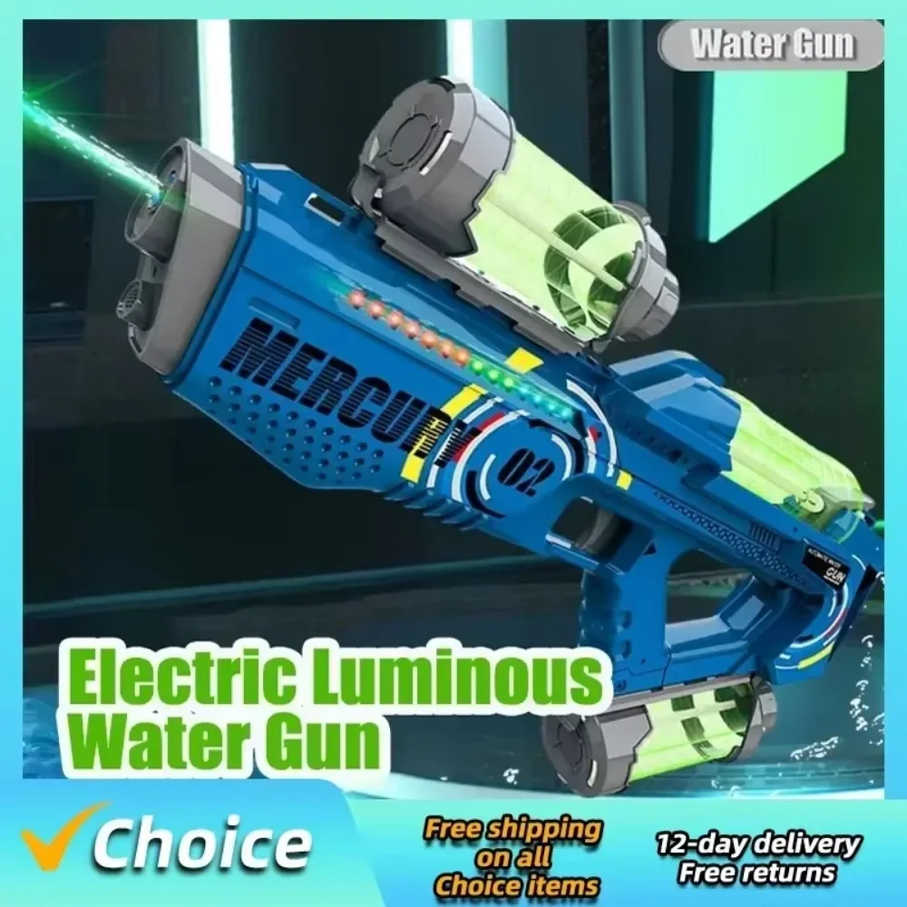 Summer Fully Automatic Electric Water Gun with Light Rechargeable Continuous Firing Party Game Kids Space Splashing Toy Boy Gift