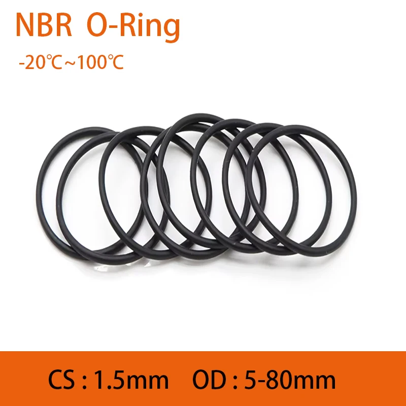 CS 1.5mm Black NBR Rubber O-Rings Gaskets OD 5-80mm Sealing Gasket Corrosion&Wear&High-temperature&Oil&Acid & Alkali Resistant