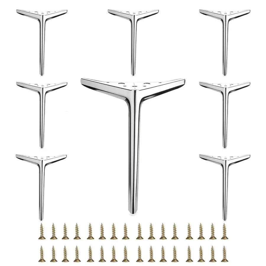 

7 8 inch 25cm Shiny Chrome Metal Furniture Legs Set of 8, DIY Replacement for Short Cabinet Legs, Sofa Legs, Small Dresser Legs