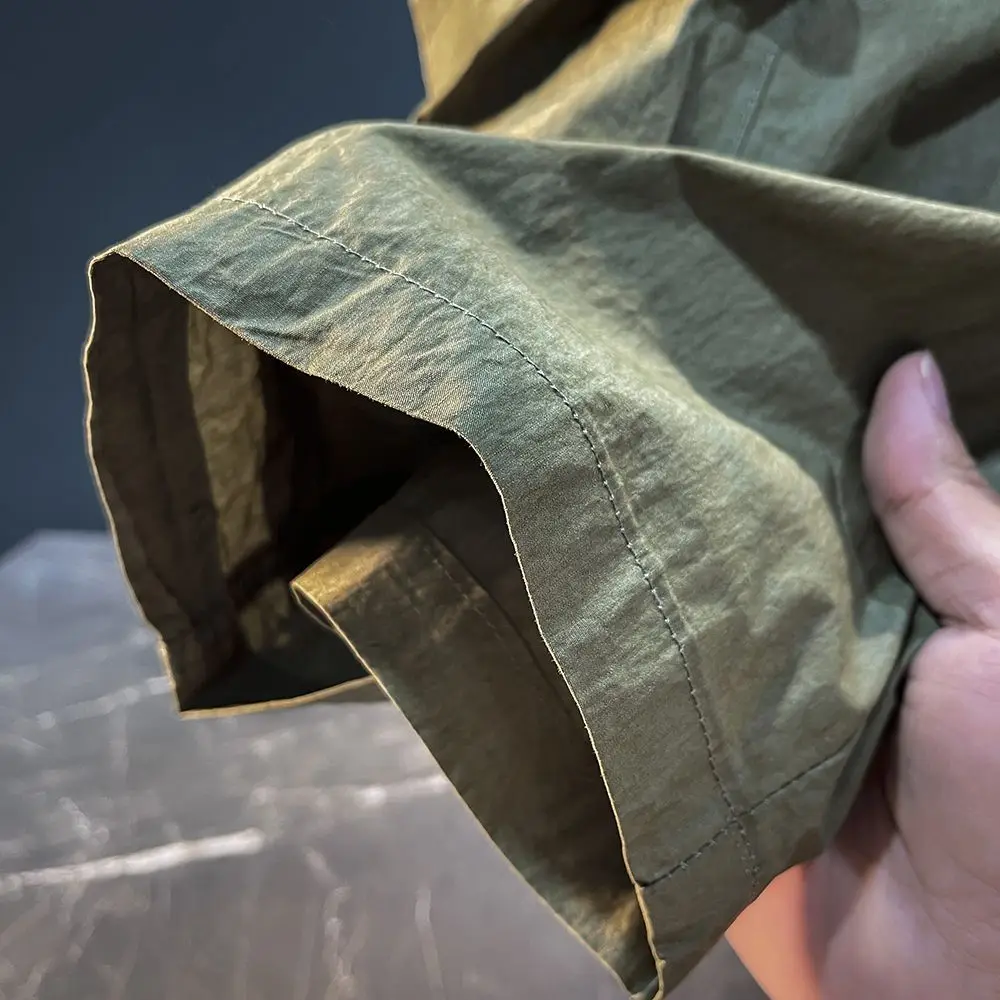 Men's Bermuda Cargo Shorts Solid Elastic Waist Quickly Do with Draw String Male Short Pants Distressed New in 2025 Fashion Jorts