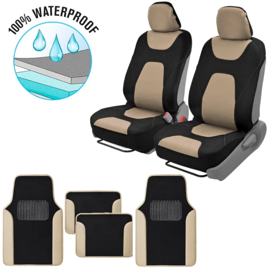 

BDK AquaShield Car Seat Covers Front Pair of 3-Layer Waterproof Neoprene Material with Modern Sideless Design Includes 4-Piece