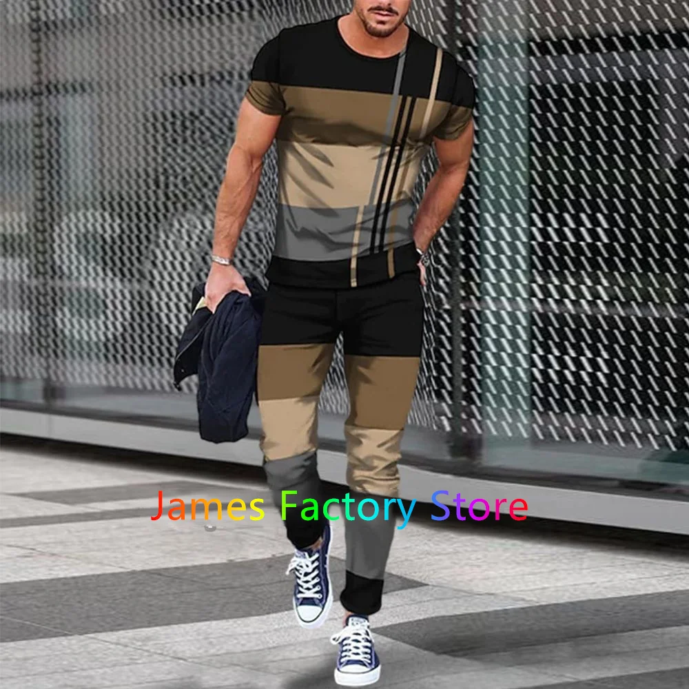 Fashion Tracksuit 2 Piece Outfit Set Men Tshirt Long Pant Suit Summer Oversized Clothes 3D Printed Sportswear Male Jogging Suit