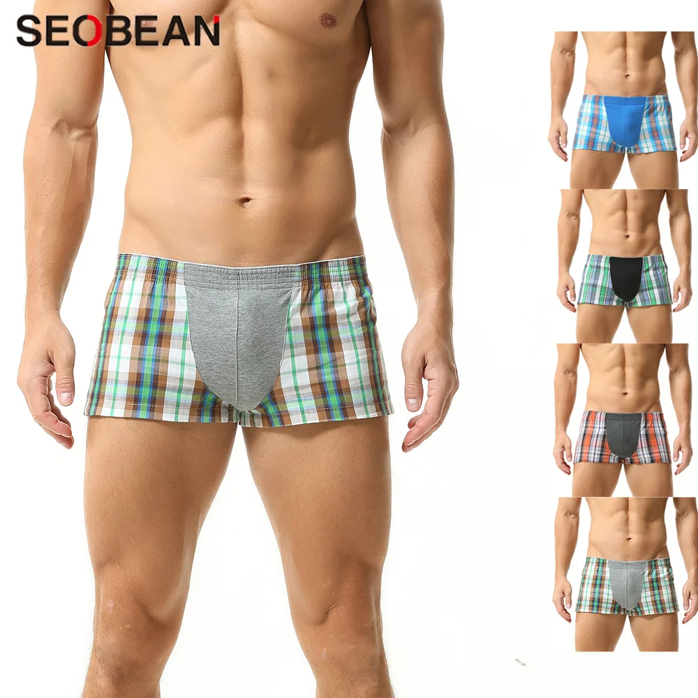 

SEOBEAN мужские боксеры из 100% хлопка, классические клетчатые шорты-боксеры, мужское нижнее белье, трусики, домашние шорты, пижамные шорты для сна и отдыха