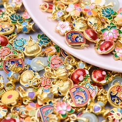 5/16Pcs Mix Styles Traditional Chineseitation Lotus Sakura Flower Charms Kawaii Enamel Butterfly Candy Pendant Jewelry Making