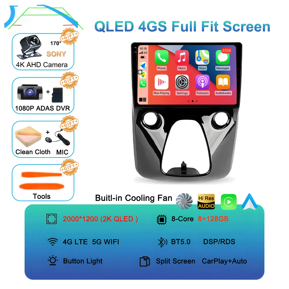 For Toyota Aygo / Peugeot 108 / Citroen C1 2014+ Android 16 CarPlay Car Radio Multimedia Video Player GPS Navigation 2 Din image 3