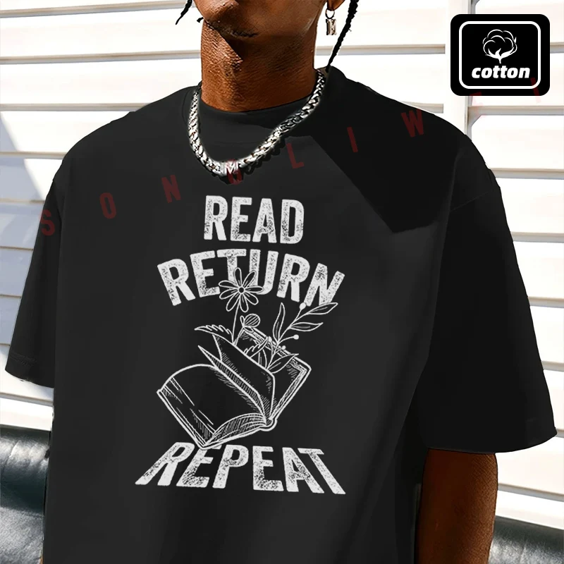 

Men's Cotton T-Shirt Read Return Repeat Librari Motorcycle Tshirt New Men's Casual O-neck Short Sleeve Tees