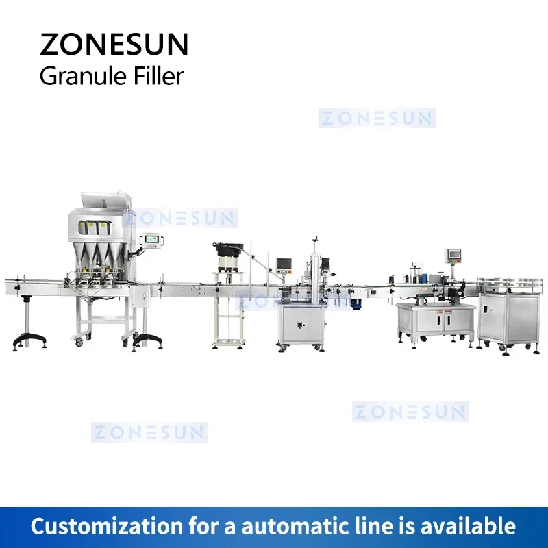 Zonesun pesador automático de enchimento de grânulos, 4 cabeças, nozes, feijão, sementes de grãos, garrafas de partículas, máquina de enchimento de pesagem ZS-GW4