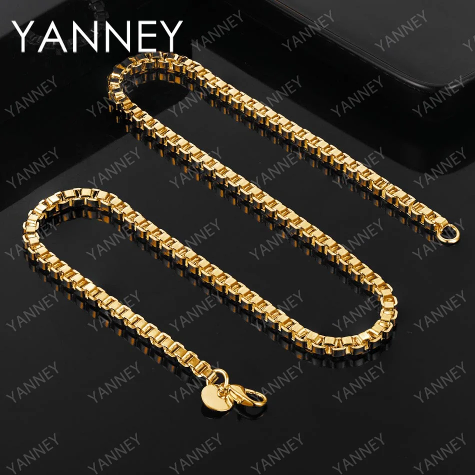 Charm 4 MM 18 K Goud 18 Inch Fijne Box Collier Voor Vrouwen Mannen Mode Bruiloft Gunst Sieraden accessoires