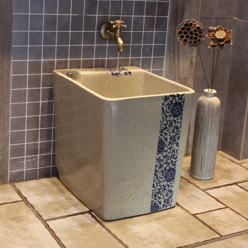 Simple Blue and White Pool Chinese Ceramic Mop Sink Household Floor Tank Mop Pool