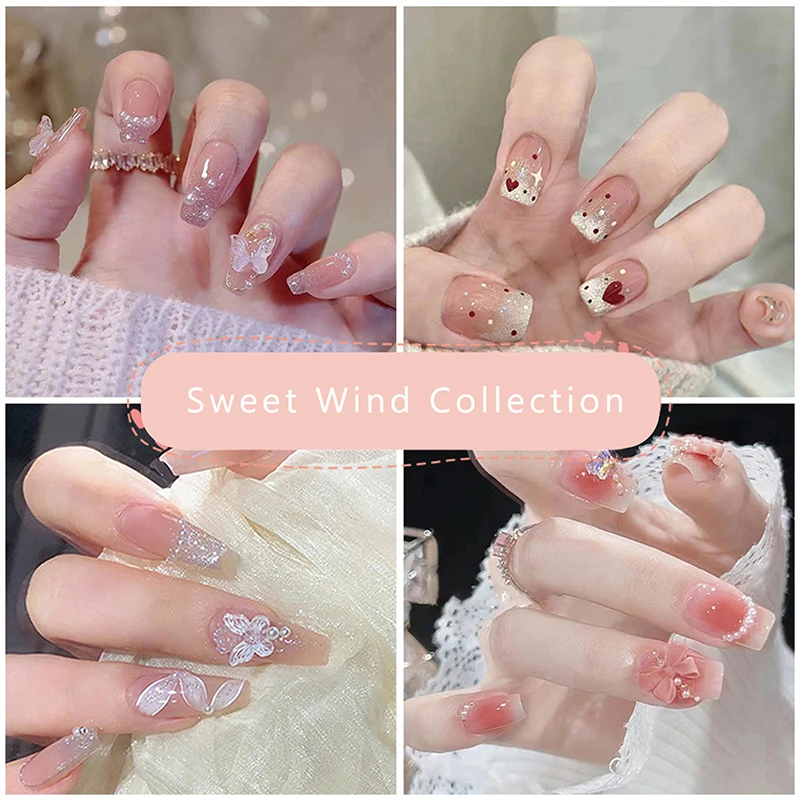 Süße künstliche Nägel, Herz, Blumen, Punkte, quadratischer Kopf, künstlicher Nagel mit Kleber, abnehmbares Nagelspitzen zum Aufdrücken, vollständige Abdeckung, französische Maniküre