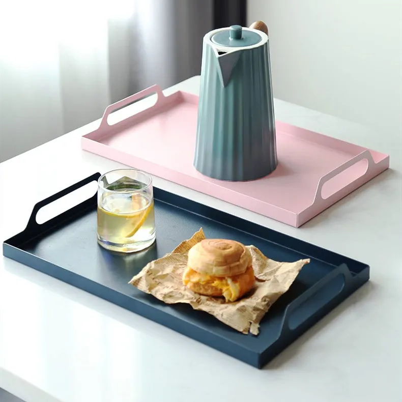 Stainless Steel Rectangle Storage Tray Metal Solid Color Decorative Plate Tea Dessert Cake Pan Finishing