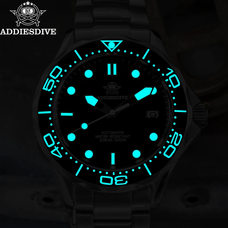 ADDIESDIVE Luminous Automatic Mechanical Watch Sapphire Luxury Watch Men Waterproof NH35 Stainless Steel Retro 200m Dive Watches