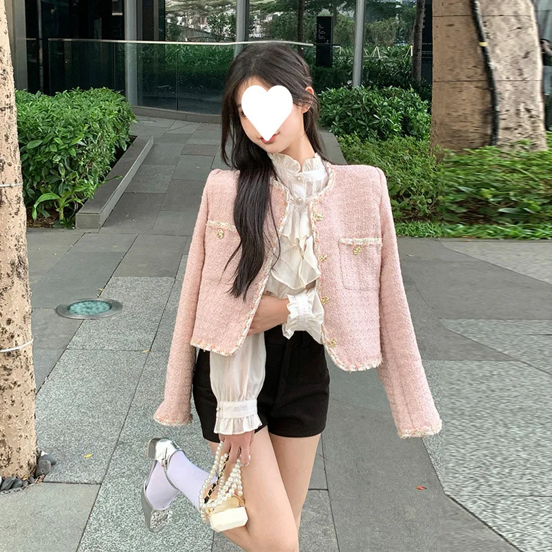 

Tweed Jacket Mid Woman Womens Summer Canvas Bomber Y2K Multi-Functional Three-Dimensional Korean Style Printing O-Neck Workout