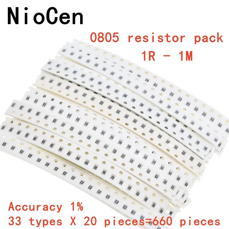 660PCS 0805 Resistance kit SMD Resistor Pack Assorted Kit 1Ω ~ 1M 33 values*20pcs 1% Chip Resistor diy electronic kit NioCen