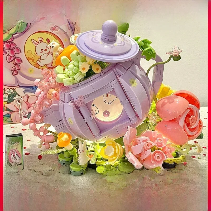 

ToylinX Teapot Building Block Toy – Girls' Exclusive DIY Handmade Birthday Gift, Succulent Plant Puzzle Children's Playset