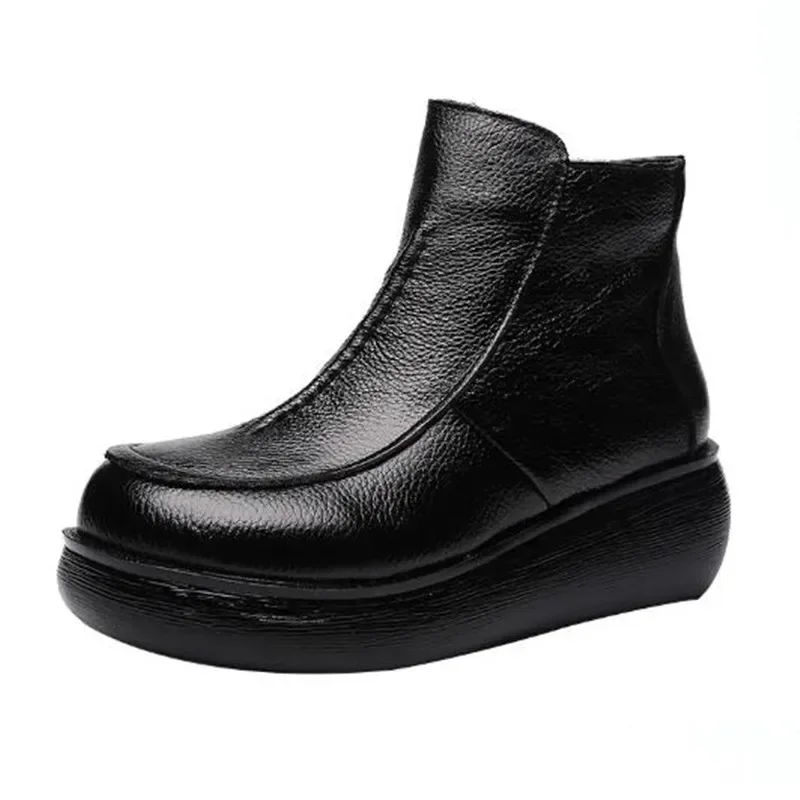 Autumn Winter Luxury Genuine Leather Boots for Women Flat Shoes Ladies Snow Boots Women Flat Keep Warm Platform Work Botas Mujer
