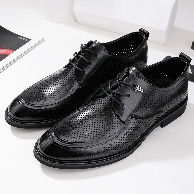 

Men's Shoes Genuine Leather Breathable Shoes Business Formal Perforated Leather Top Layer Cowhide Casual Men Shoes Flats Loafers