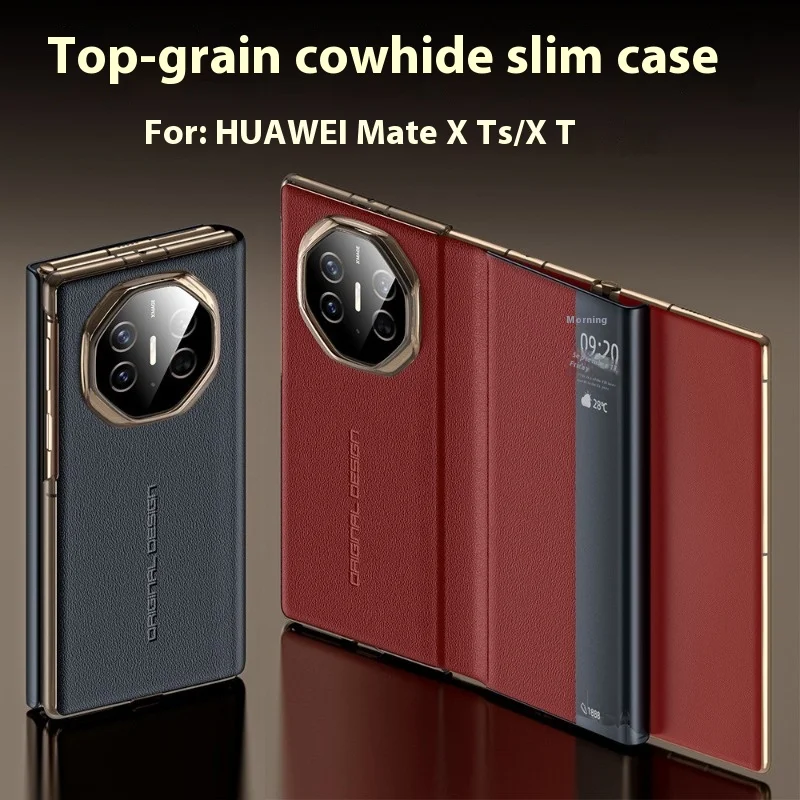

Suitable for Huawei MateXT/XTS triple folding screen real cowhide mobile phone case Napa pinhole pattern XTs smart window case