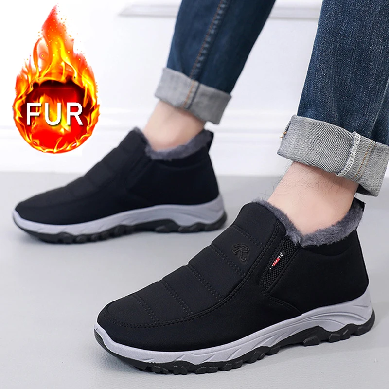 Men Boots Warm Fur Snow Boots Soft Bottom Casual Winter Sneakers Non-Slip Couple Shoes Men Ankel Boots Plus Size