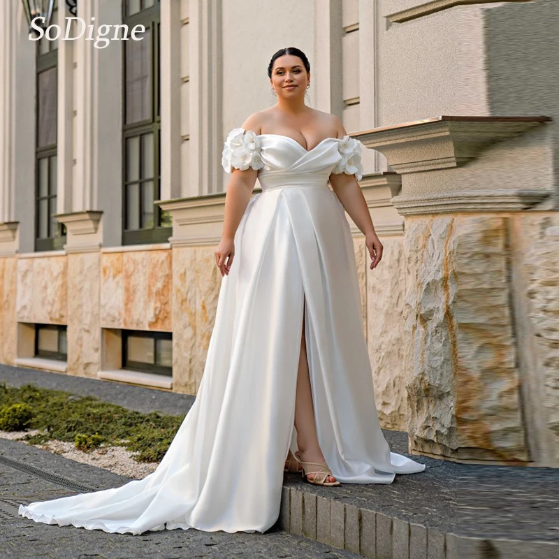 

SoDigne A-line Simple Satin Wedding Dresses Off Shoulder Split Bridal Dress 2025 Long Bridal Gowns vestidos de novia Customized