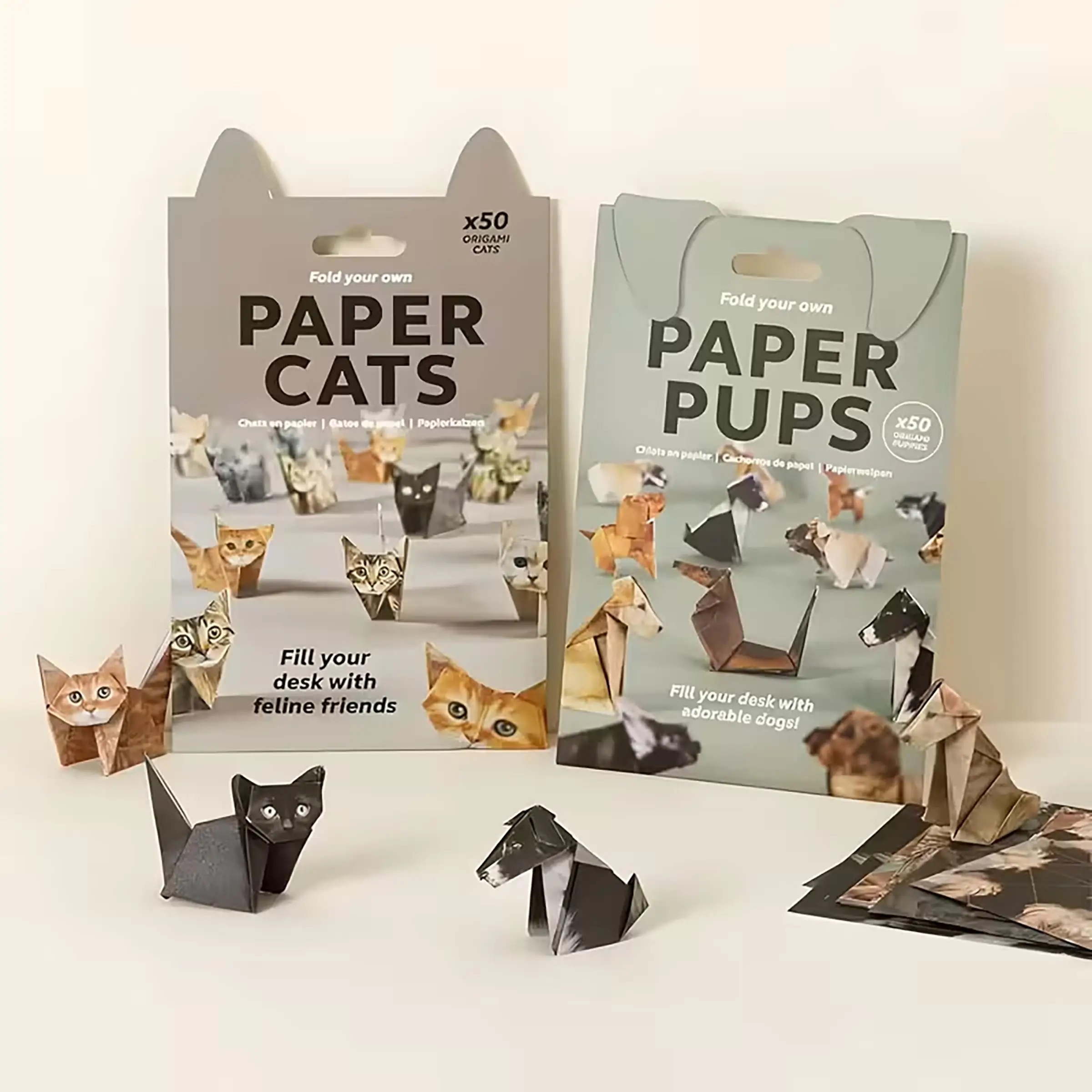 1pcs DIY 3D Paper Dog Cat Origami Kit - Step-by-Step Fold Your Own Handmade Model, Green Color-Coded Instructions