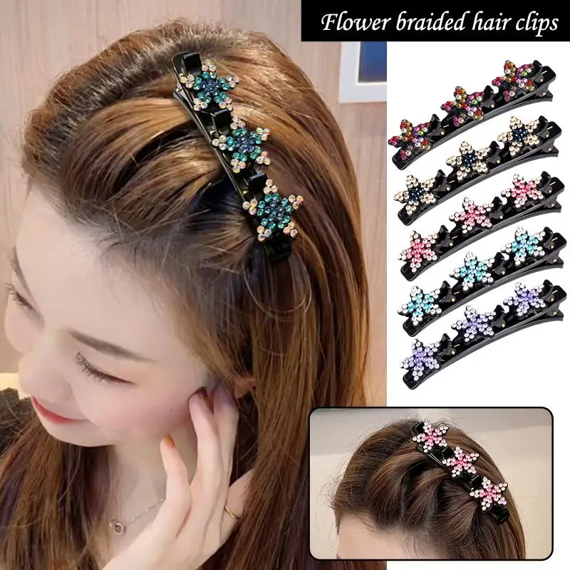 Women Elegant Flower Pearls Braid Hairpins Sweet Hair Decorate Clips Bangs Hold Barrettes Headband Fashion Hair Accessories