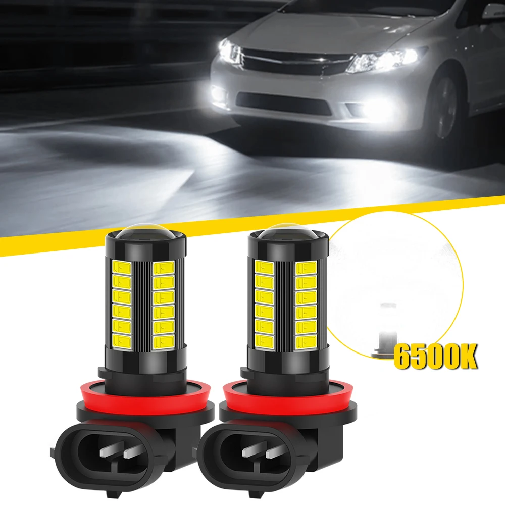 AUXITO 2Pcs H8 H9 H11 H16JP LED Fog Lamp Bulb 9005 HB3 9006 HB4 DRL Light With HD Projector LENS 5630SMD 6000K White For Car 12V