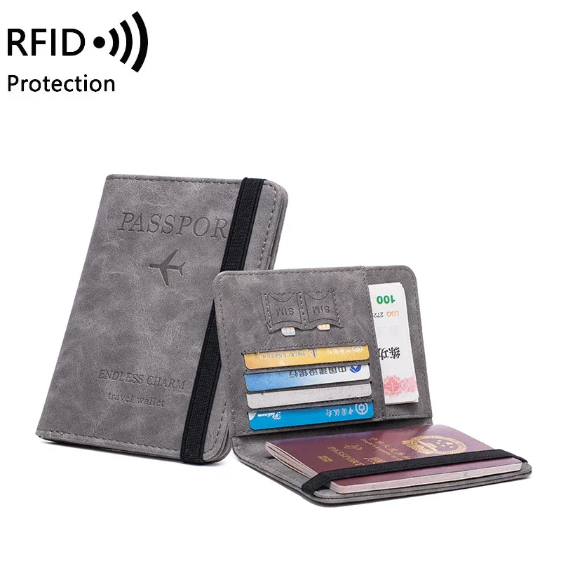 Women Men RFID Vintage Business Passport Covers Holder Multi-Function ID Bank Card PU Leather Wallet Case Travel Accessories Bag