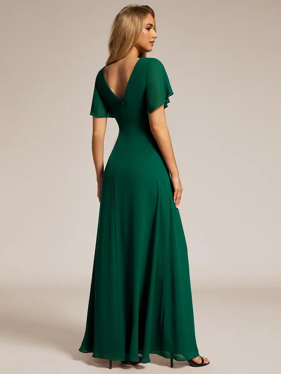 Elegant Evening Dresses Lotus Leaf Ruffles Sleeve asymmetrical Ruched Empire Waist 2025 Ever Pretty of Bridesmaid dress