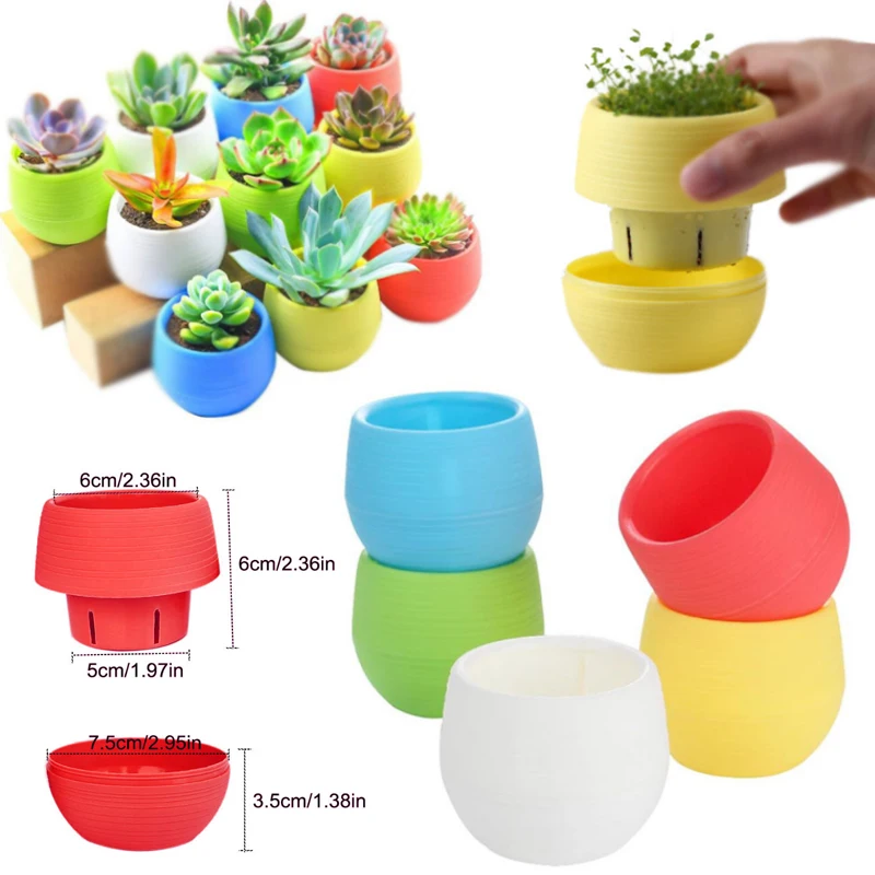 5pcs Mini Teenager Colorful Plastic Flower Pot Cactus Cute Flower Pot Meaty Nursery Girl Flower Pot Planters for Indoor Plants