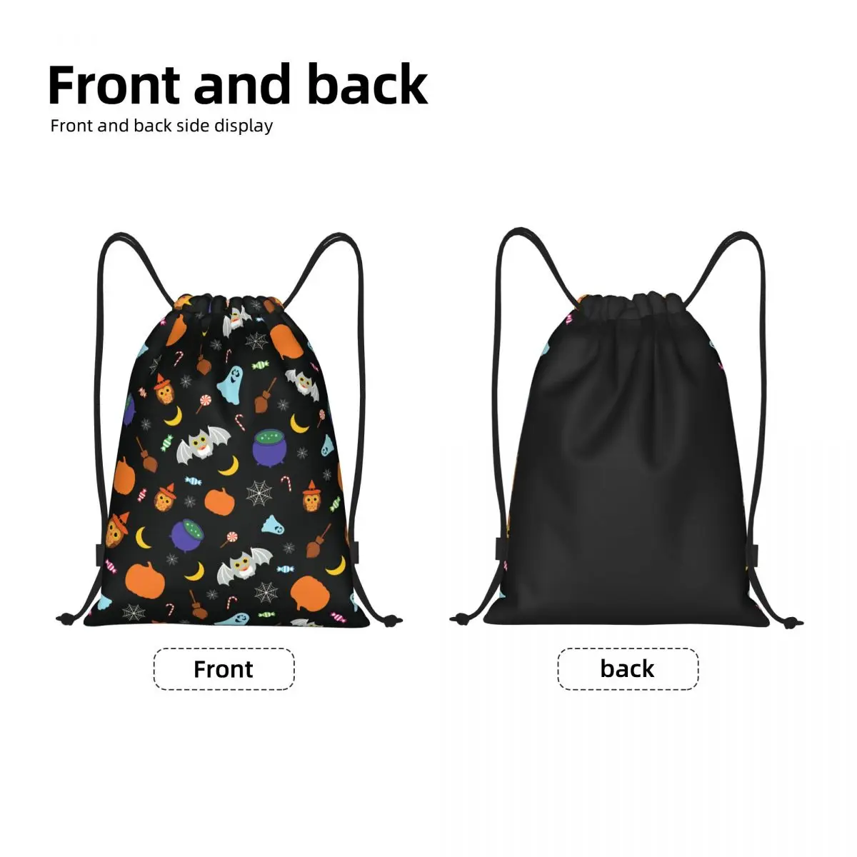 مخصص اليقطين بو القمر الخفافيش العنكبوت هالوين الرباط على ظهره الرياضة حقيبة قاعة رياضة للنساء الرجال التسوق Sackpack