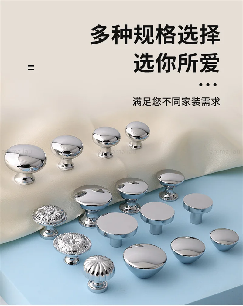 Bright Chorme Cabinet Handle Drawer Door Knobs Round Silver Brass Wardrobe Cupboard Closet Handles Furnitue Shoe Pulls Diy