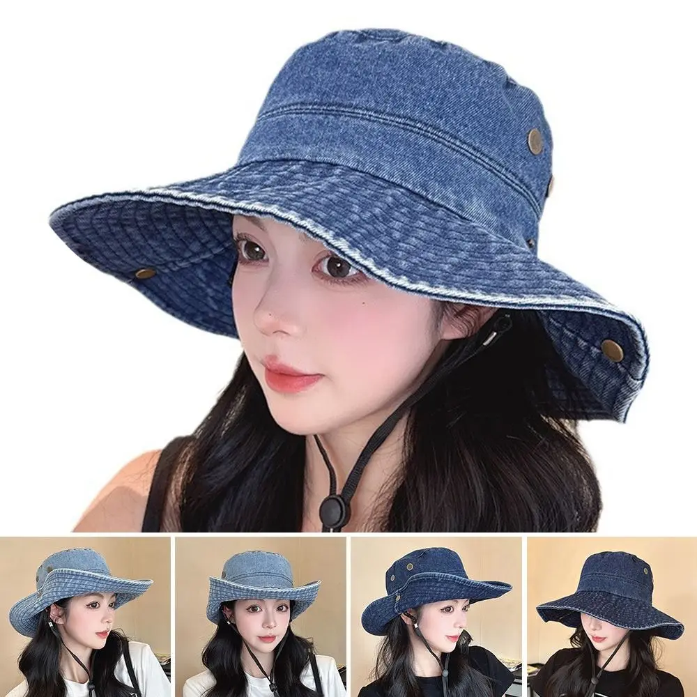 

Portable Western Cowboy Summer Bucket Hat Anti-UV Sun Protection Sun Hat Large Brim Breathable Panama Hat Fishing