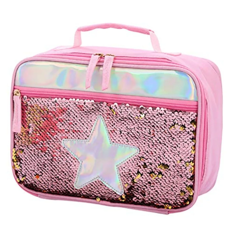Handheld Lunch Box, Reusable Insulated Flip Sequins Lunch Tote Bag Handheld Box Roomy Carry Bag Lunchbox Gifts for Women, Lunch