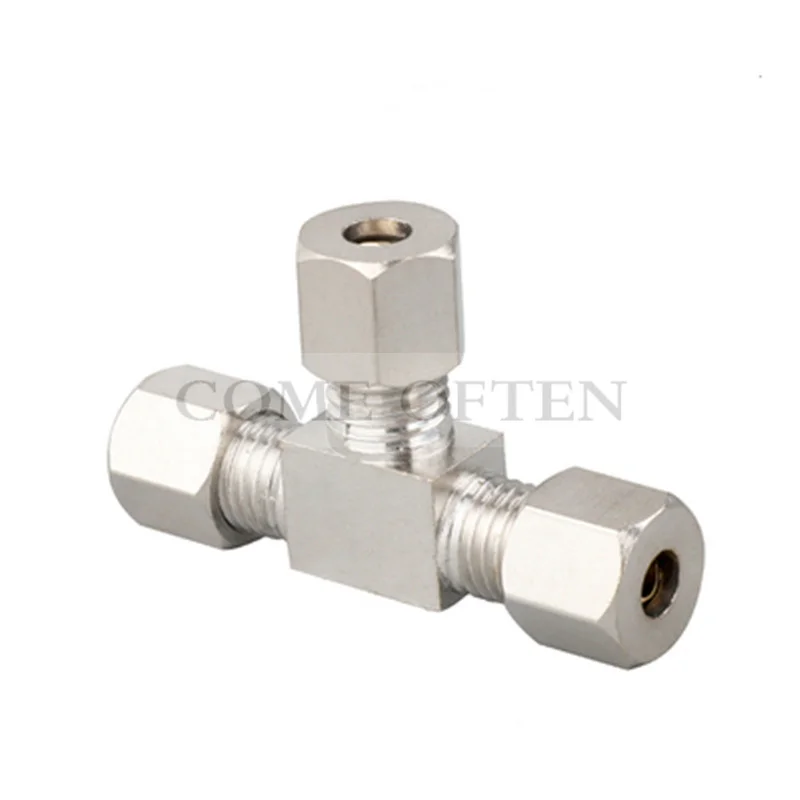 2pcs/lot Copper Plated Nickel Sleeve Joint Copper Pipe Joint Oil Pipe Aluminum Pipe Steel Pipe T Connector Copper pipe8mm/12mm