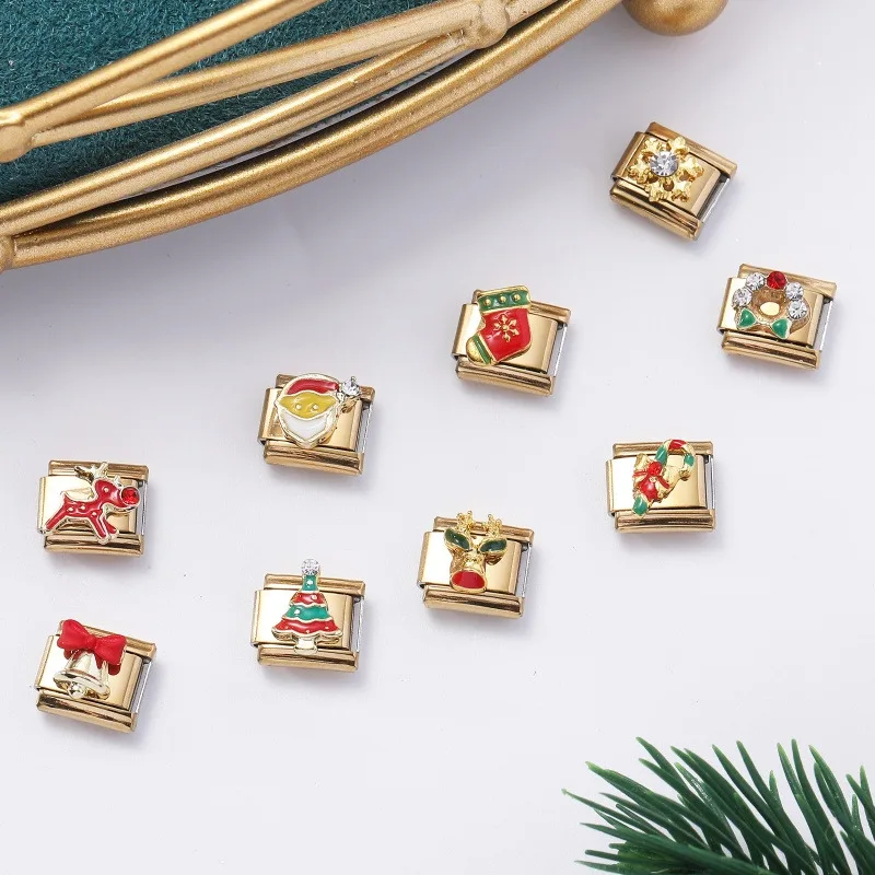 الذهب اللون الصليب القلب القوس فراشة الكرز الزركون اللؤلؤ الإيطالية سحر الروابط صالح 9 مللي متر الفولاذ المقاوم للصدأ سوار النساء DIY صنع