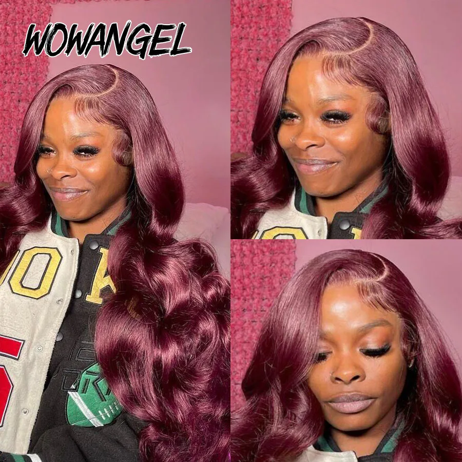 Body Wave 13X6 HD Lace Frontal Wigs 250% 99J Burgundy HD Lace Front Human Hair Wigs Melt All Skins Pre Plucked Red Wig For Woman