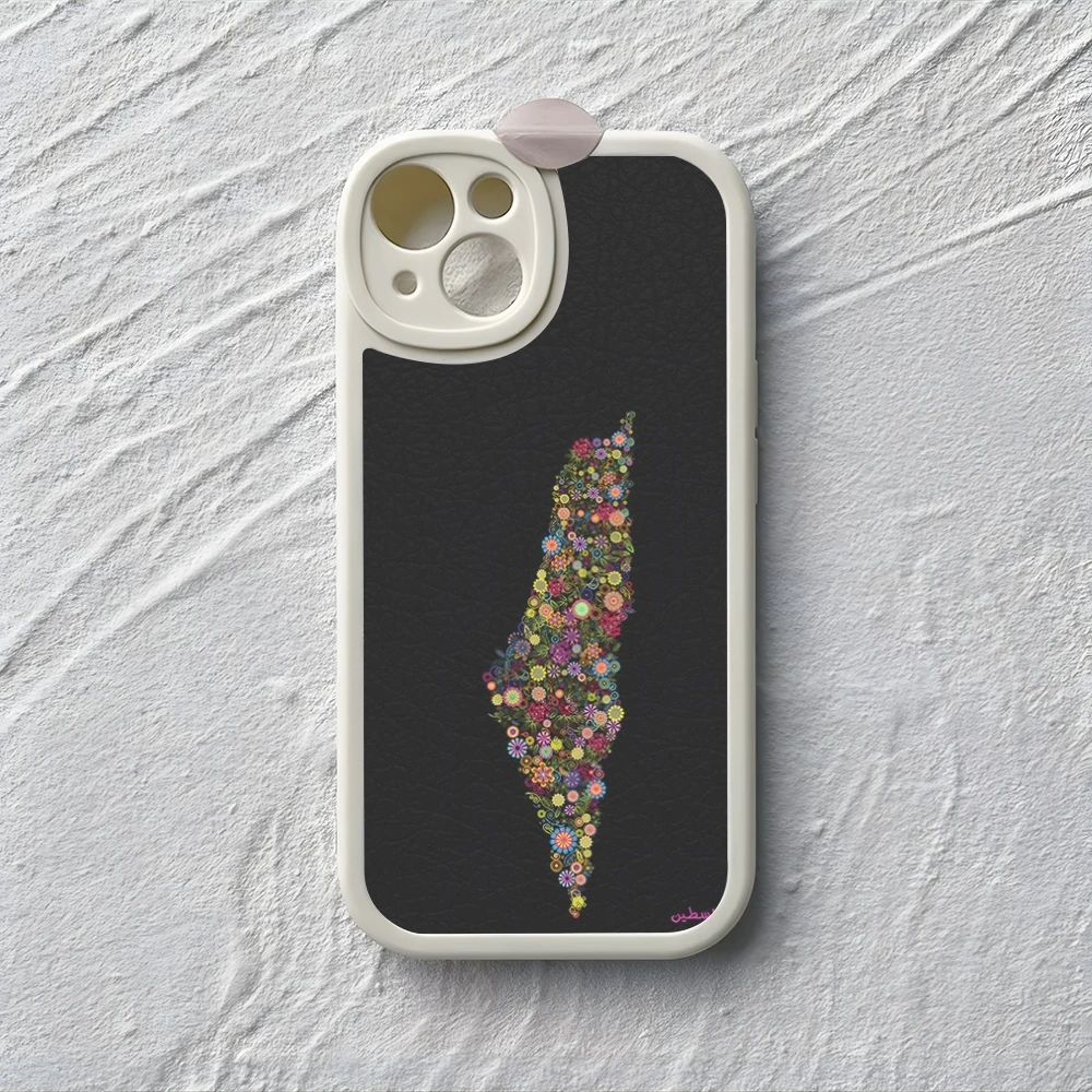 Embroidered Map of Palestine  Phone Case For iPhone 15 16 14 11 12 13  lambskin silicone Pro Max Mini X XR XS 7 8 Plus cover