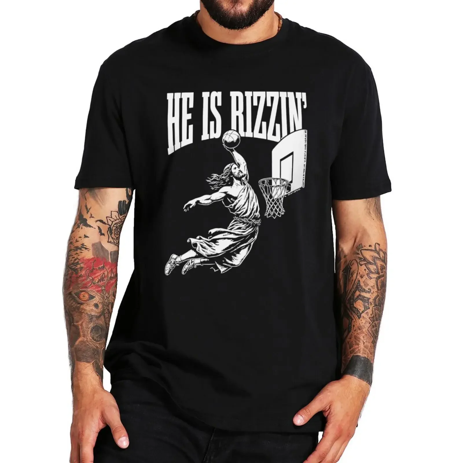 He Is Rizzin T Shirt Funny Jesus Meme Graphic Short Sleeve 100% Cotton Soft Unisex O-neck T-shirt EU Size