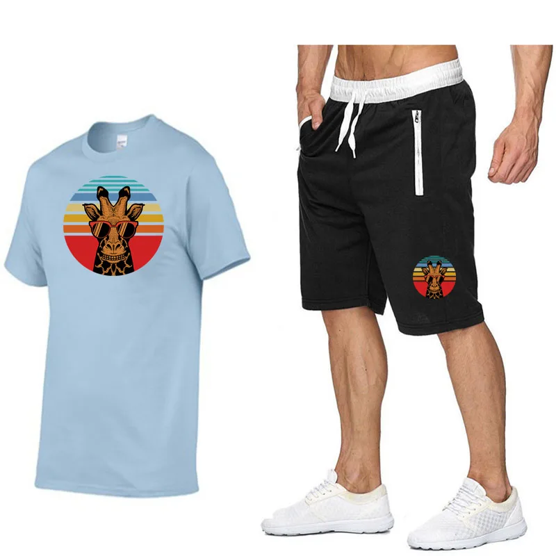 2 Piece Set Mens Outfits Cotton Tshirt Shorts Fashion Streetswear Summer Sport Suits Running Sportswear Jogging Track Suits Men