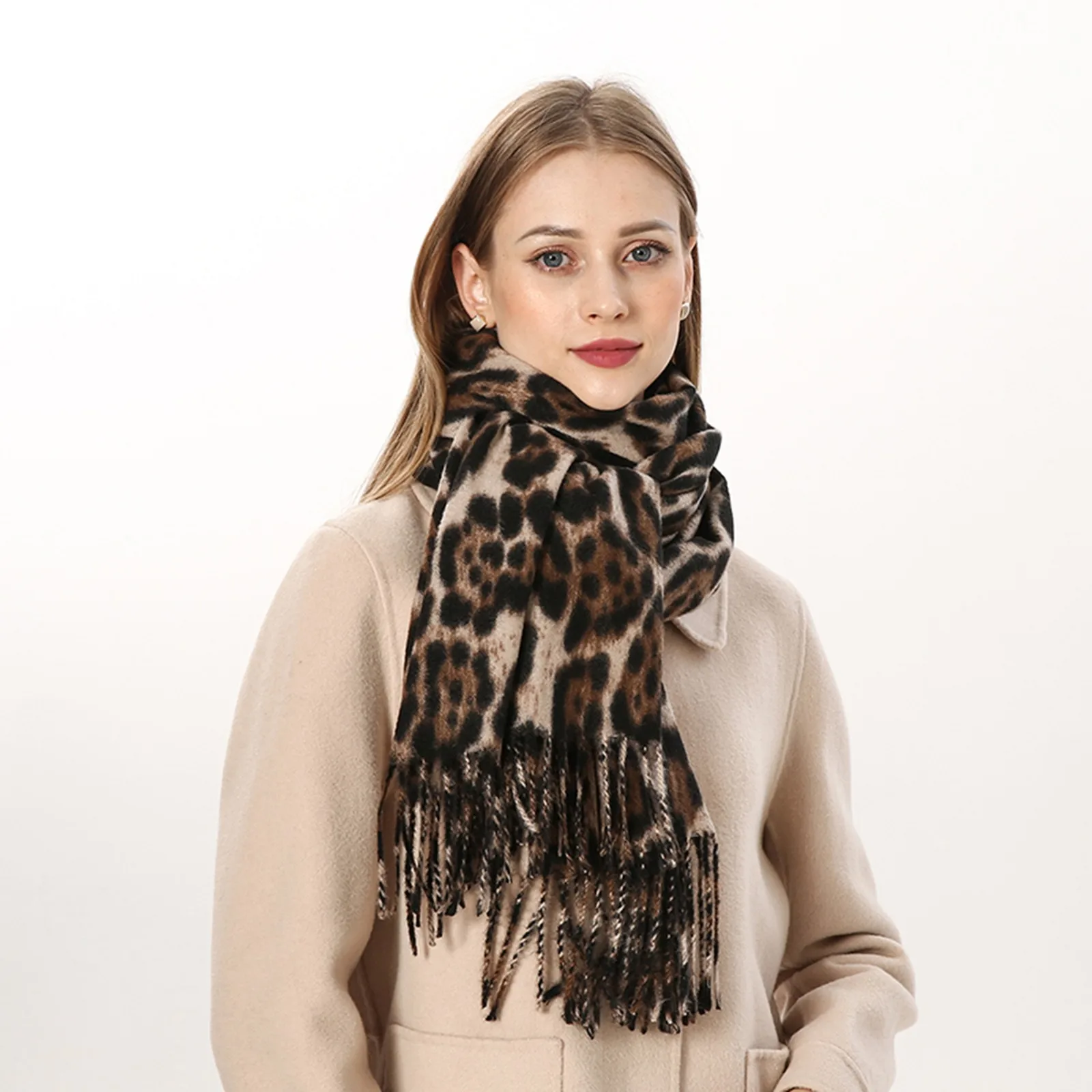 Autumn Winter Classic Leopard Scarf for Women Tassel Warm Scarves Soft Shawl Winter Warm Wrap  New Multi-function Windproof Warm