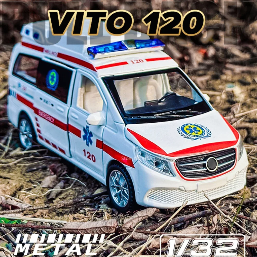 

1/32 Scale Ambulance 120 Metal Diecast Alloy with Sound Light Pull Back Toy Vehicles Cars Model Toys for Boys Birthdays Gifts