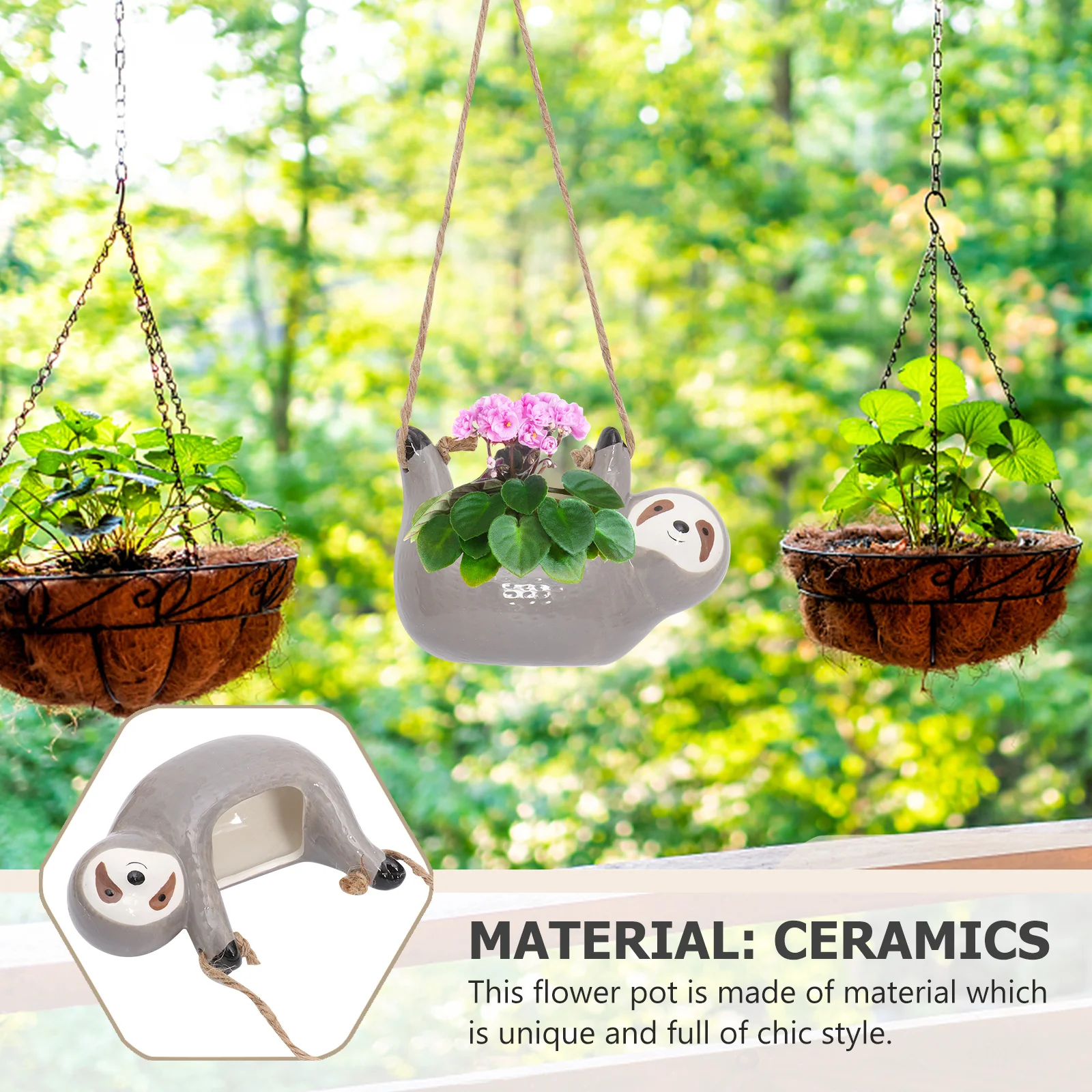 

Sloth Style Grey Hanging Flower Pot Succulent Plant Pot Container Home Office Garden Wall Decor Ornament Flower Pots for Indoor