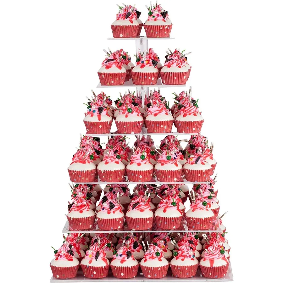 

Cupcake Stand, 6 Tier Large Cupcake Tower Tree, Square Cupcake Holder, Pastry Display Stand for Party, Wedding, Birthday, Baby S