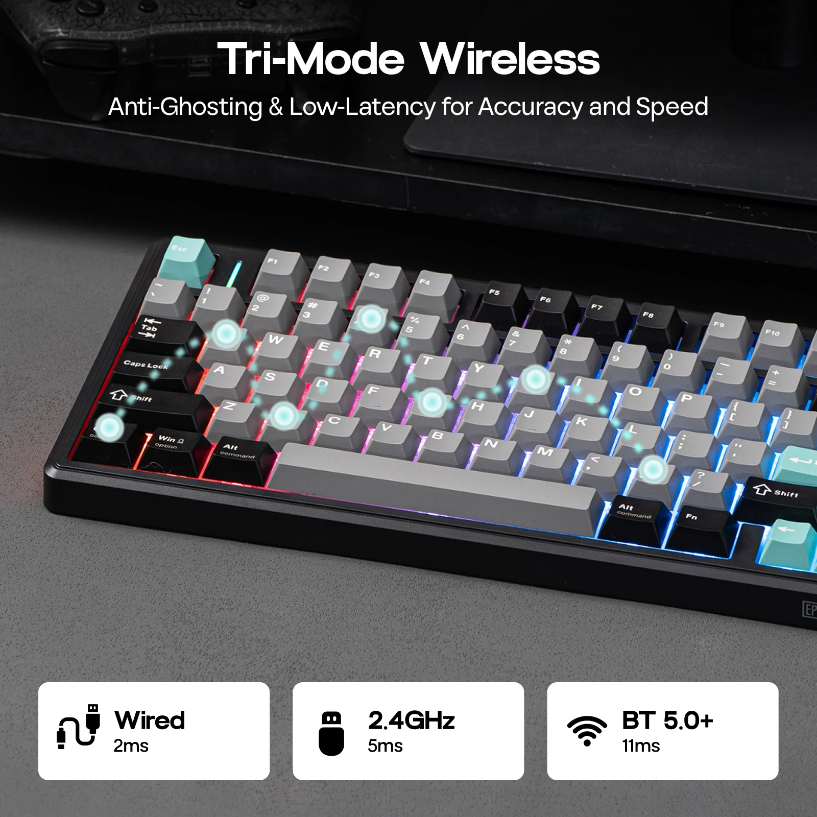 EPOMAKER TH80 V2 75% ANSI US 레이아웃 유선/블루투스/2.4Ghz 무선 기계식 게이밍 키보드 (프로그래밍 가능한 키 및 노브 포함)