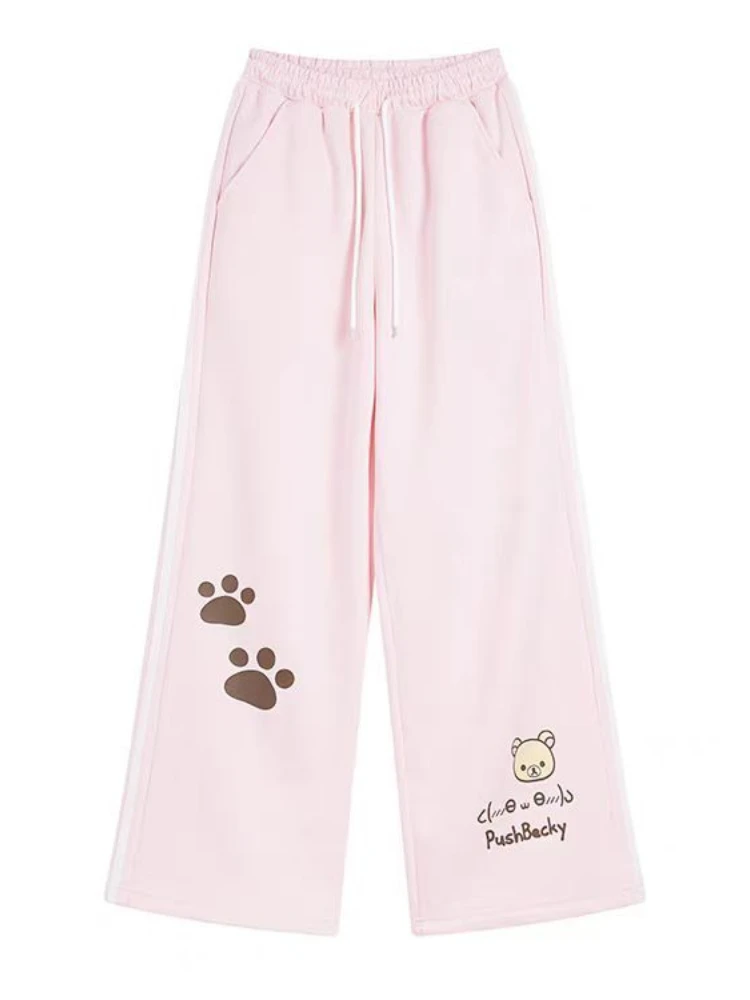 

QWEEK 2024 Japanese Harajuku Sweet Kawaii Pants Women Preppy Style School Student Cute Cartoon Rpint Trousers Spring Autumn